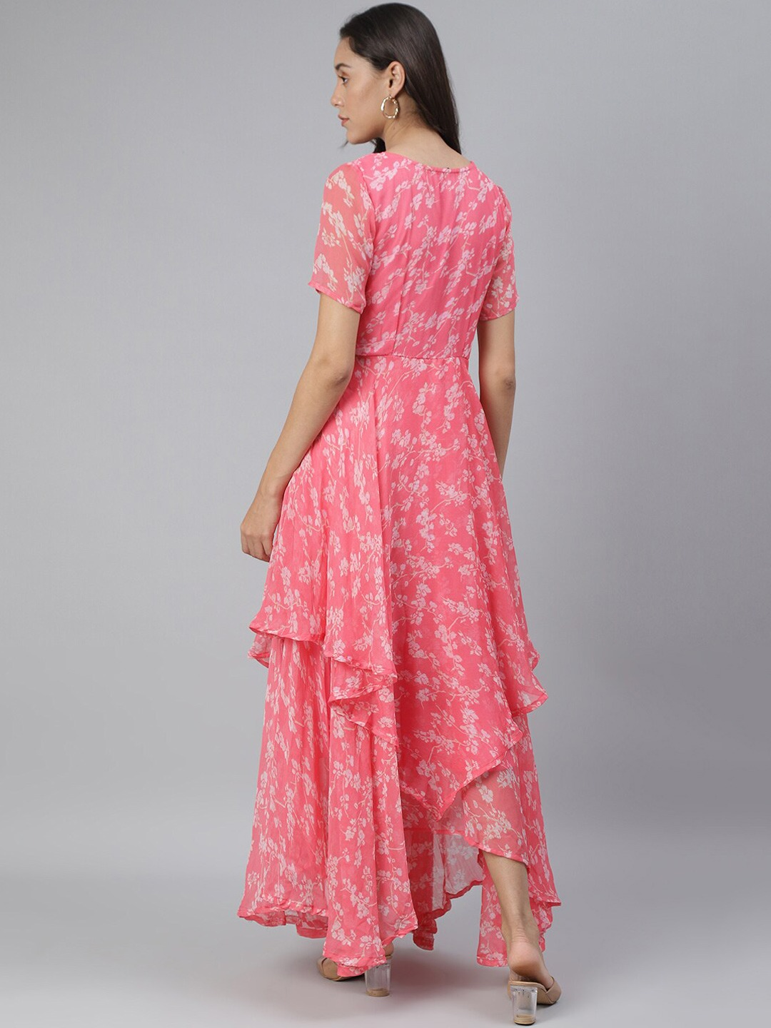 Pink Floral Georgette Maxi Dress