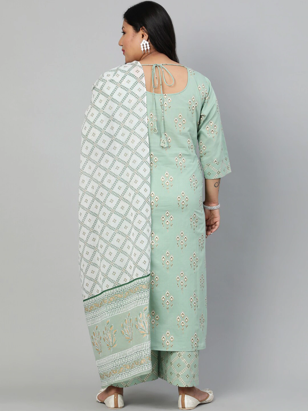 Plus Size Women Green Ethnic Cotton Kurta Set