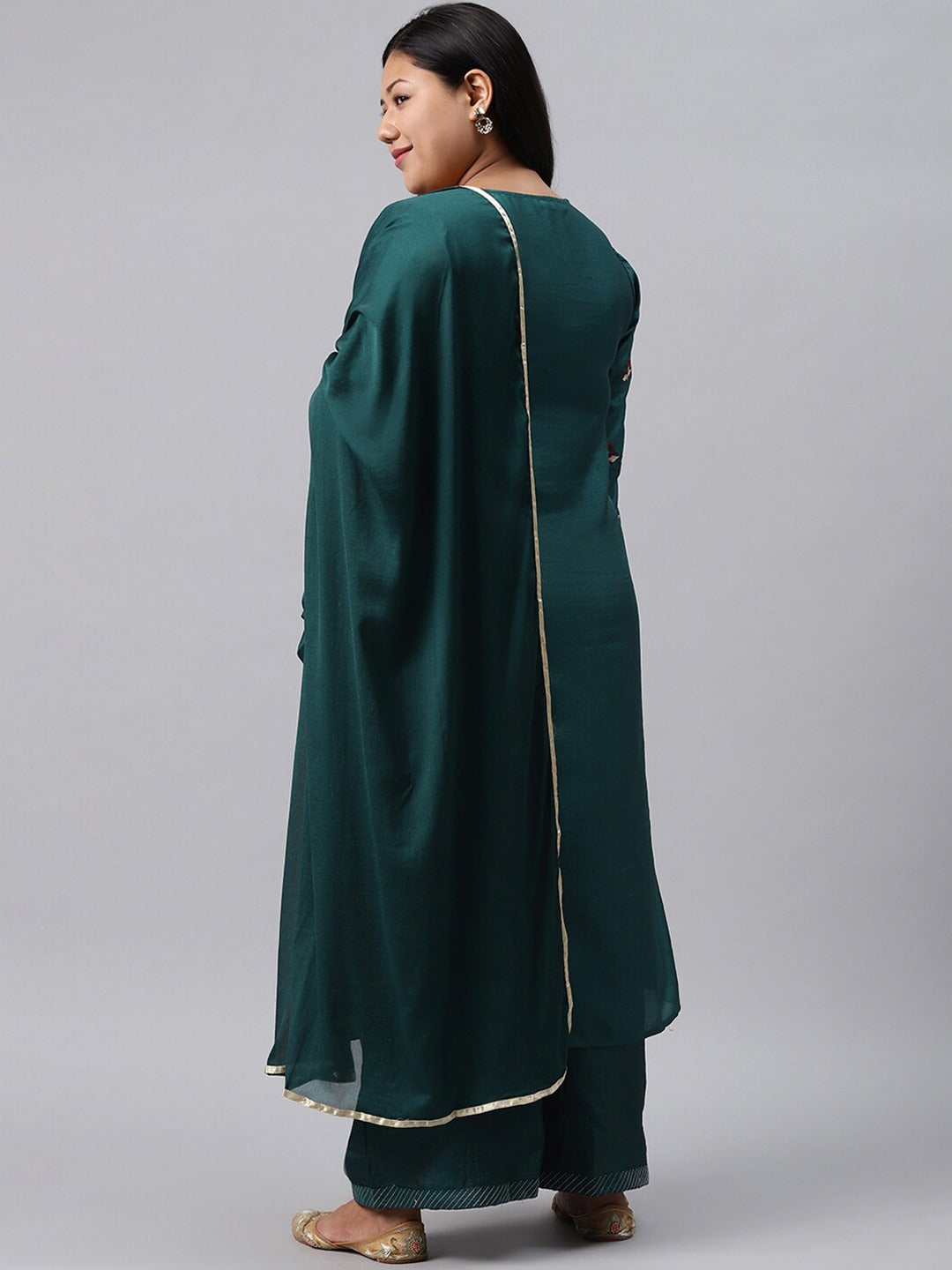 Plus Size Women Green Floral Kurta Set