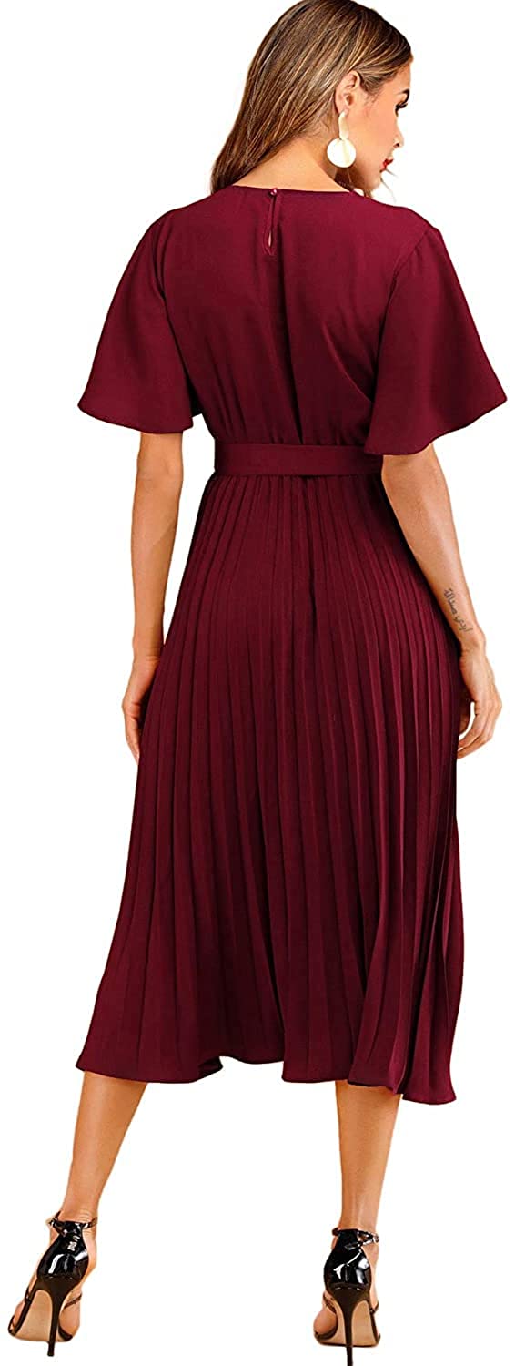 Polyester Belted Maroon Dress