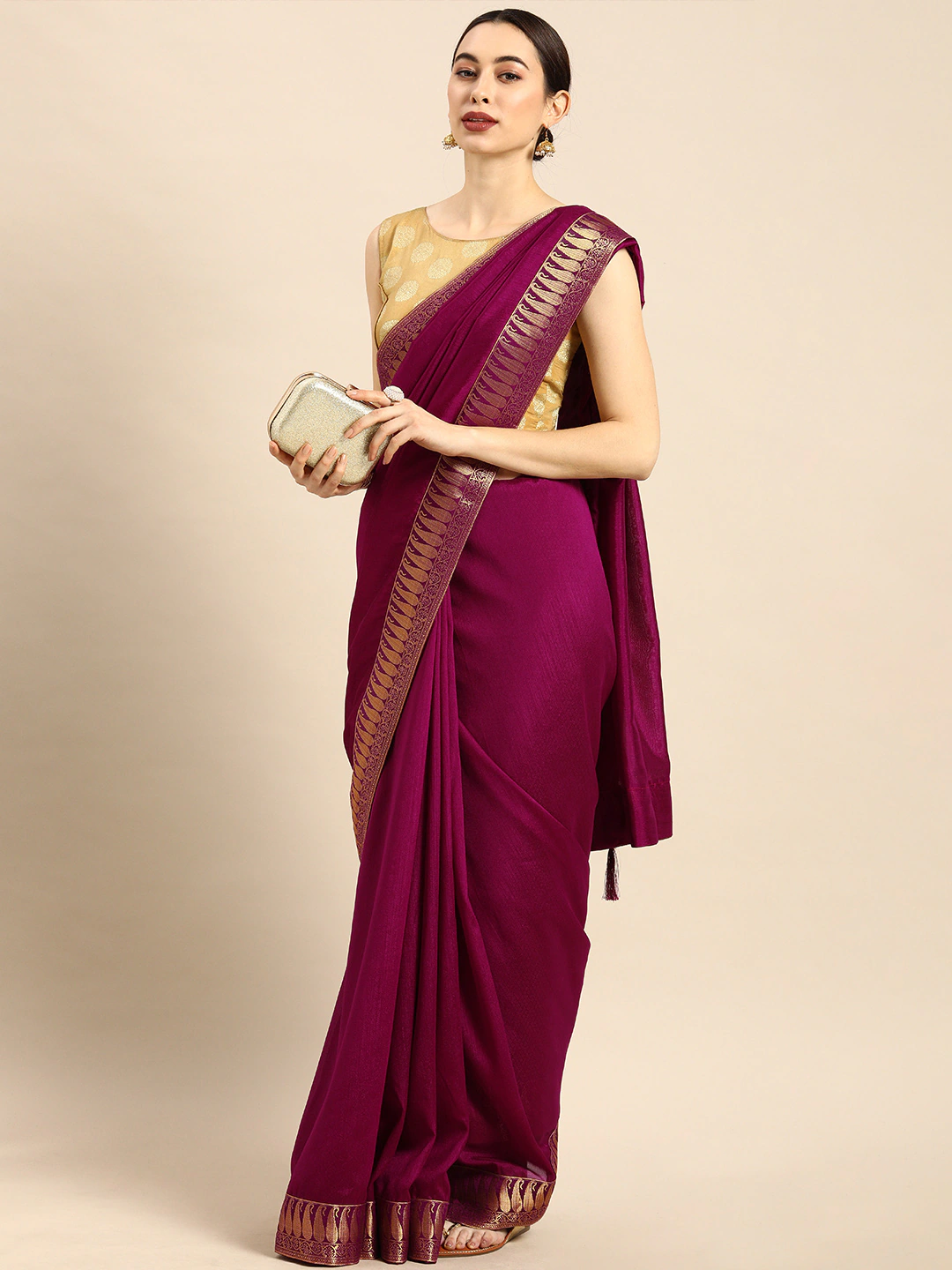 Purple Cotton Blend Banarasi Saree