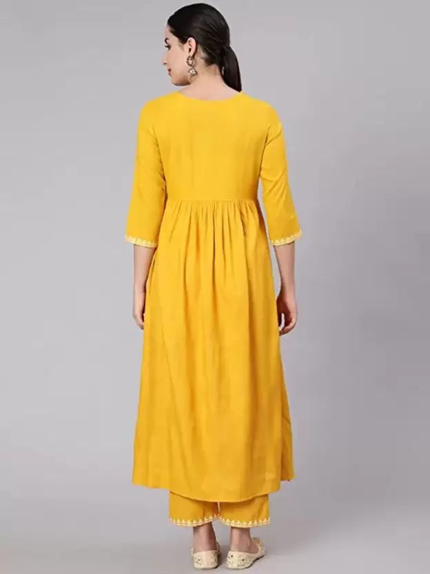 Women Yellow Embroidered Kurta set with Dupatta
