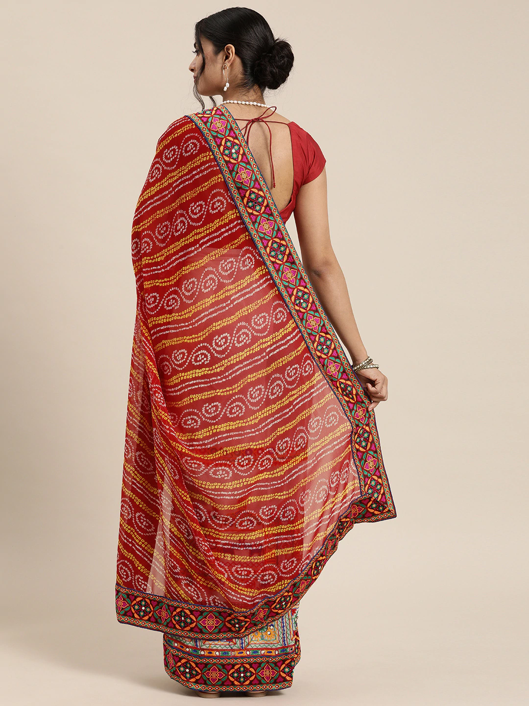 Red & White Georgette Saree