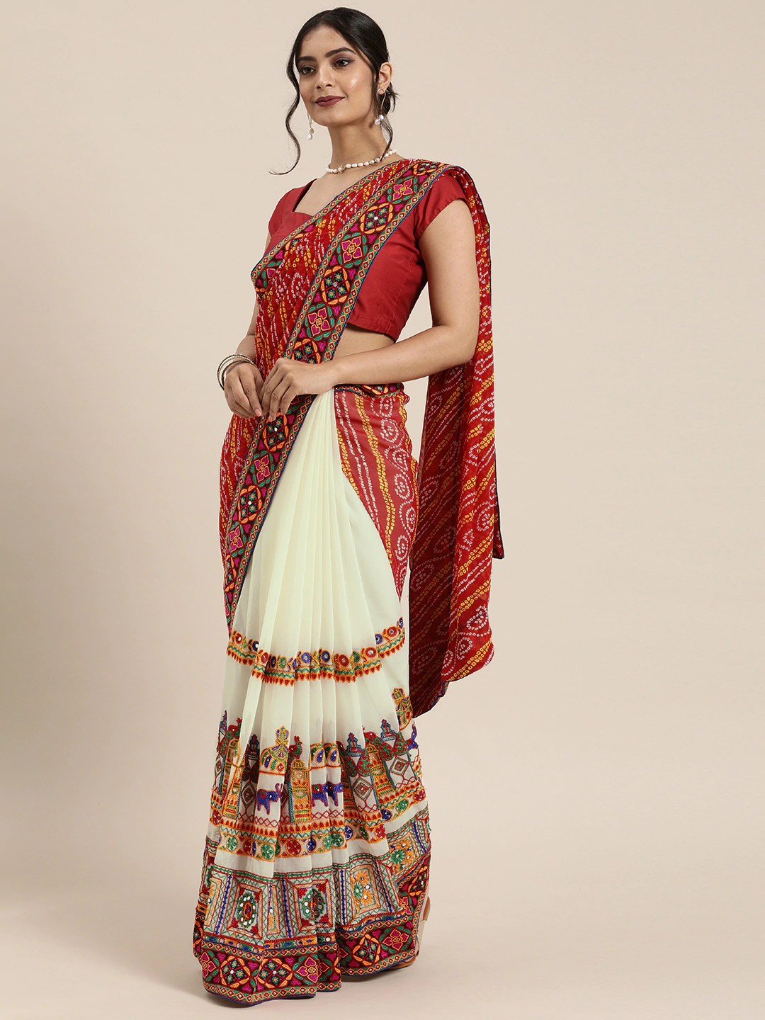 Red & White Georgette Saree