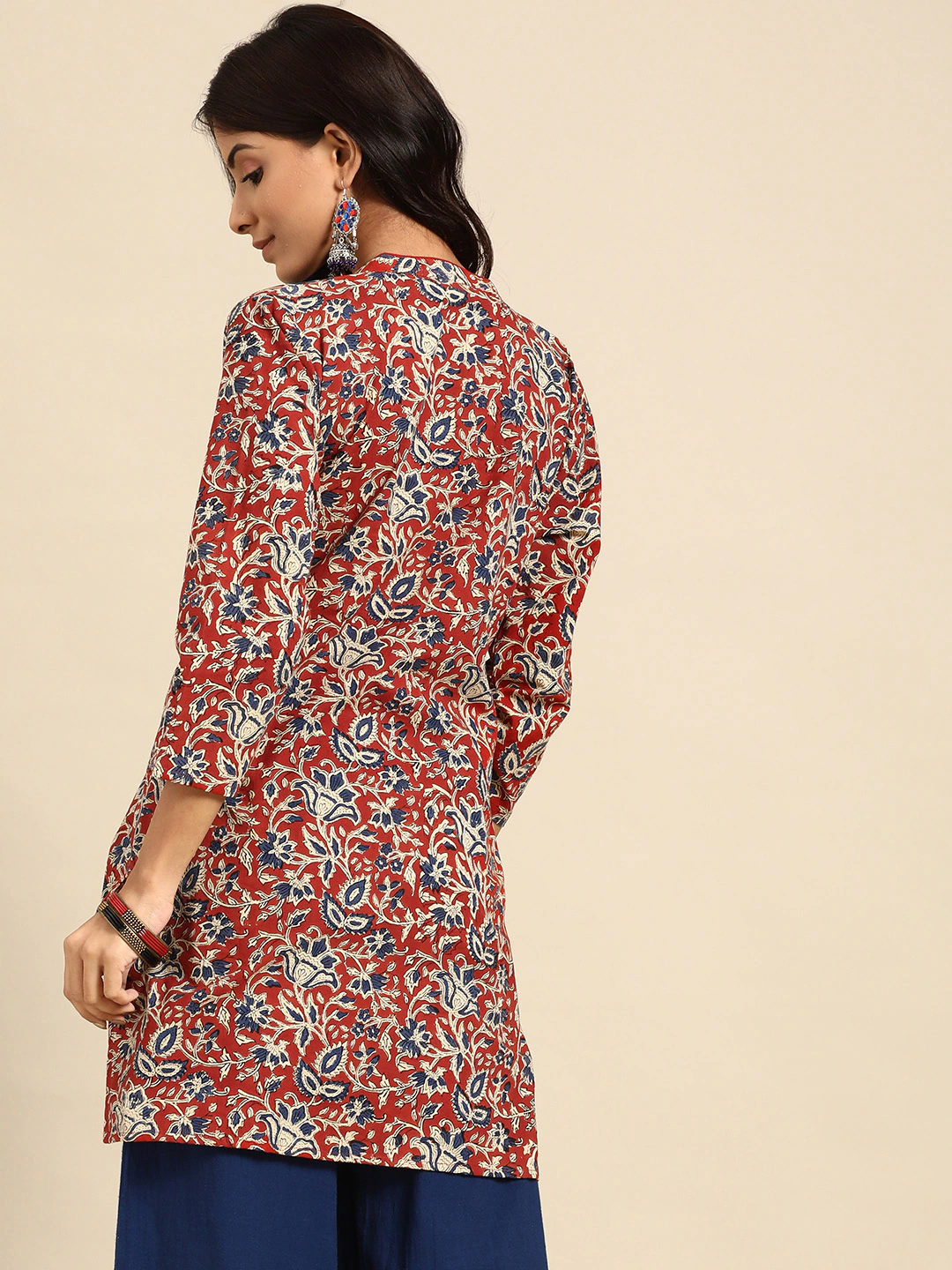 Rust Red & Navy Blue Cotton Kurti