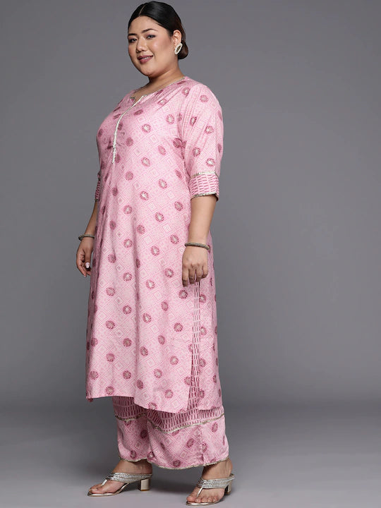 Women Plus Size Printed Gotta Patti Kurta With Palazzos & With Dupatta