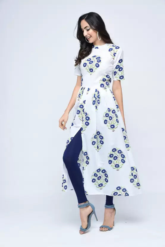 White Cotton Blend Front-Open Kurta