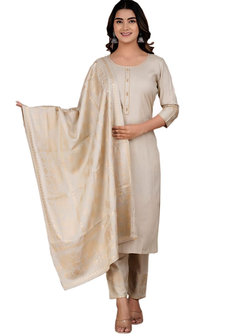 Women Printed Rayon Kurta and Pants Set with Dupatta