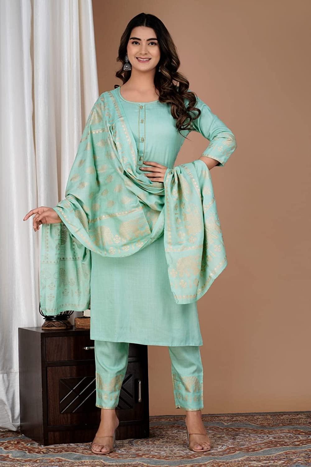 Women Printed Rayon Kurta and Pants Set with Dupatta