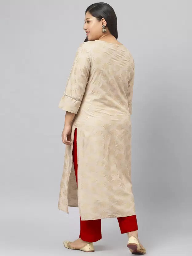 Women Printed, Embellished Viscose Rayon Straight Kurta (Beige)