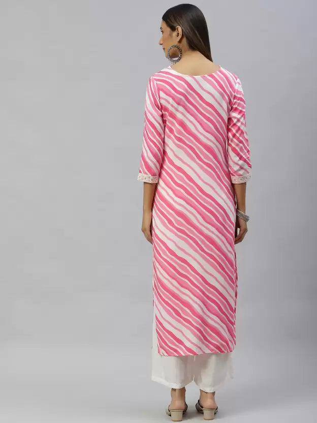 Women Pink & White Kurta and Palazzo Set Viscose Rayon