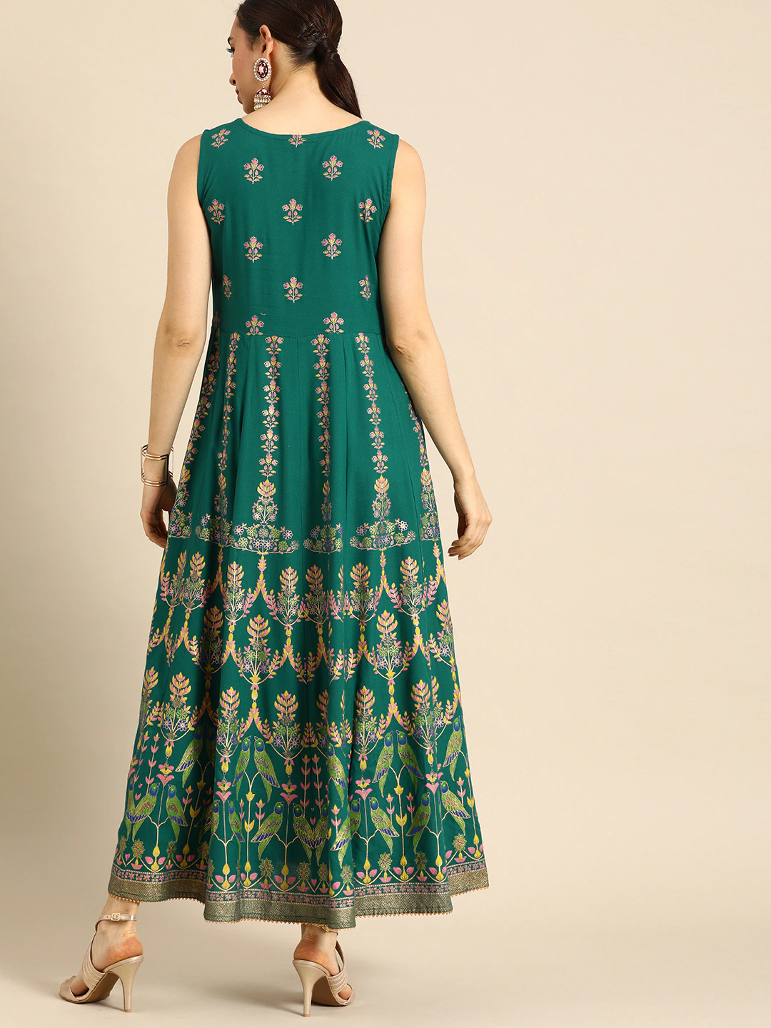 Teal Green & Golden Maxi Dress