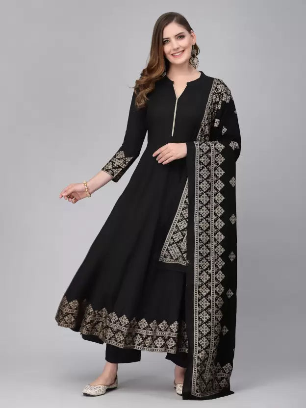 Viscose Rayon Black Anarkali Kurta set