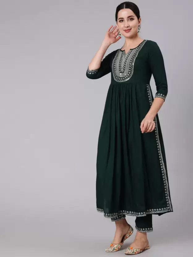Women Viscose Rayon Nyra-cut Coral Kurta set