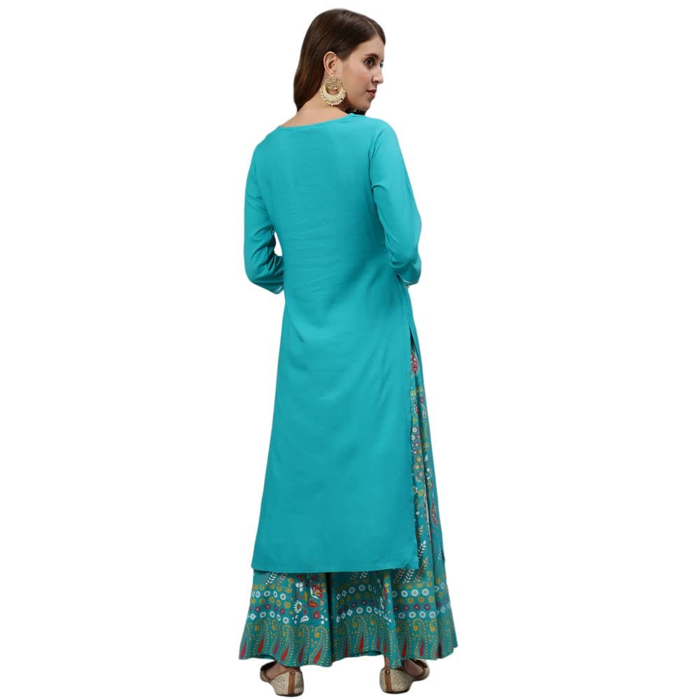 Women Cotton Blue Kurta Skirt set