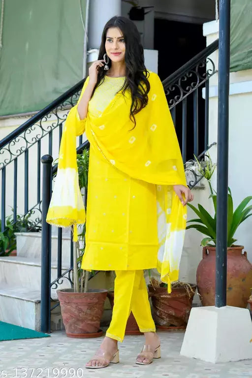 Women Yellow Rayon Kurta Set