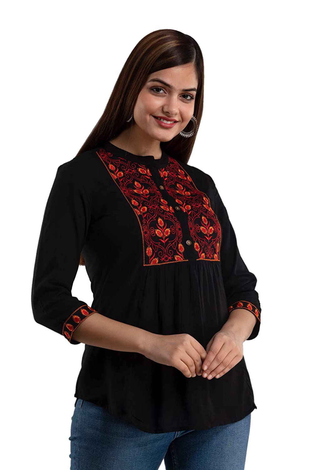Women's Rayon Embroidered Regular Fit Top
