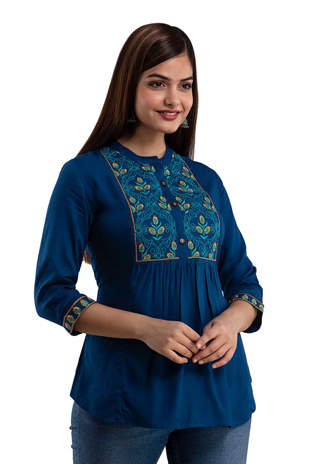 Women's Rayon Embroidered Regular Fit Top