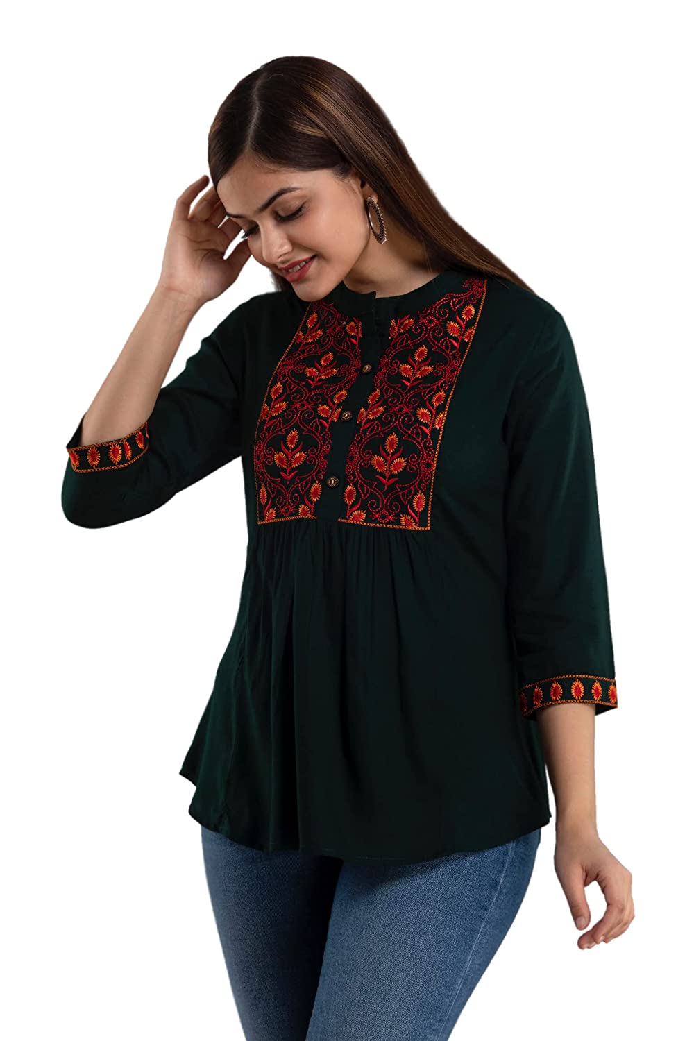Women's Rayon Embroidered Regular Fit Top