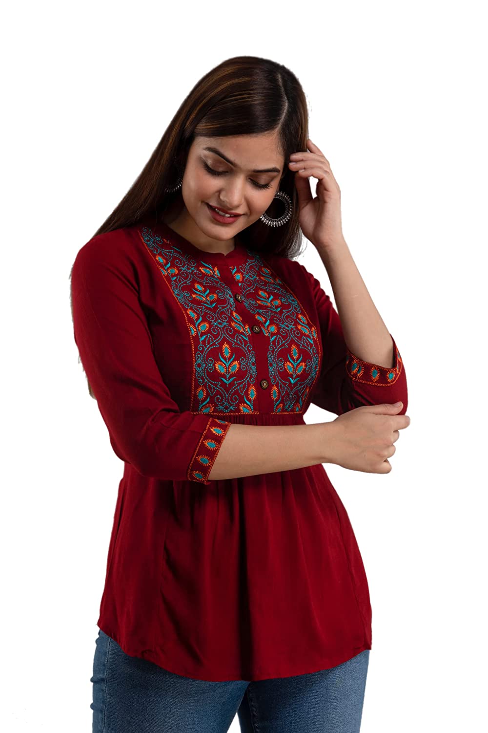 Women's Rayon Embroidered Regular Fit Top