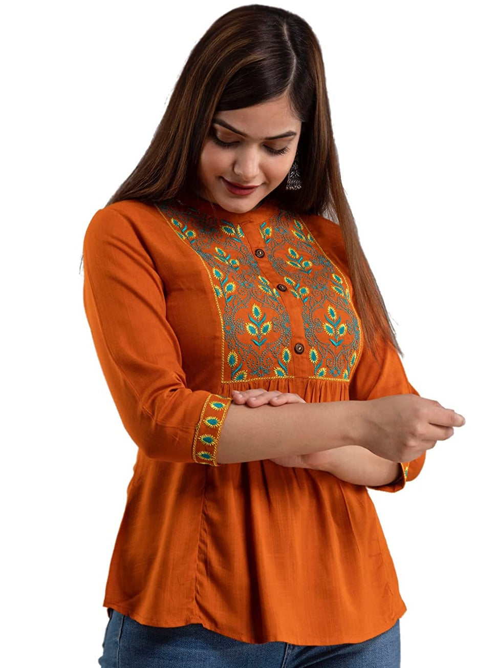 Women's Rayon Embroidered Regular Fit Top
