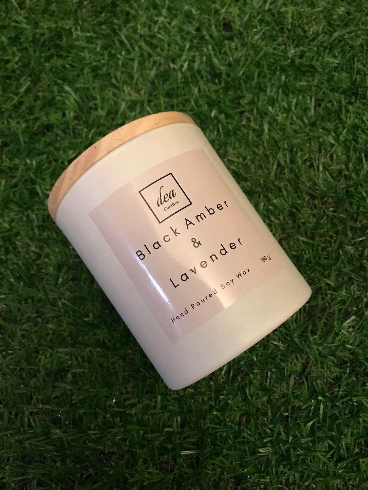 Dea Hand Poured Soy Wax Candle Black Amber & Lavender Fragrance