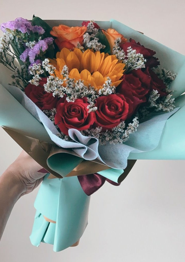 Viola The Sunflower and Roses Bouquet