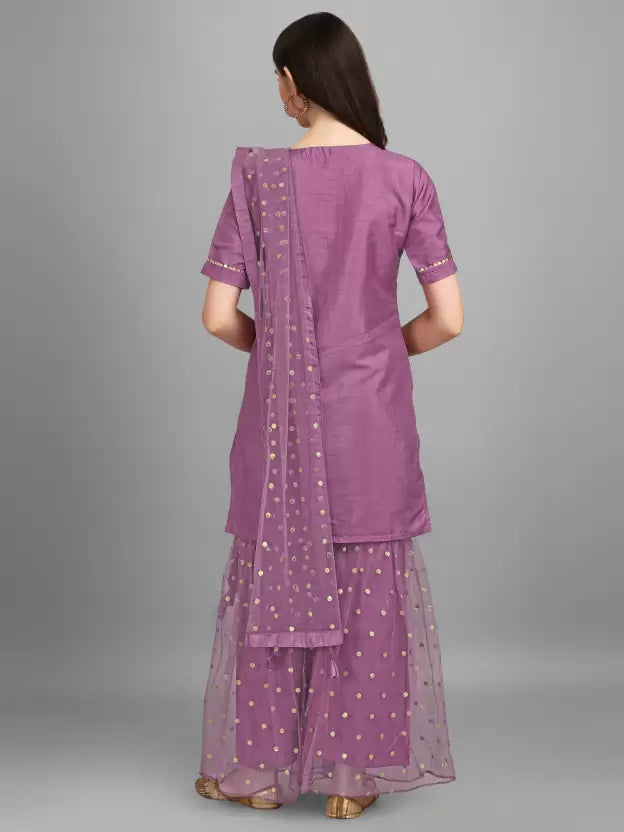 Woman Lavender Silk Blend Kurta Sharara set