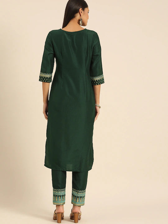 Women Green Ethnic Printed Kurta Set