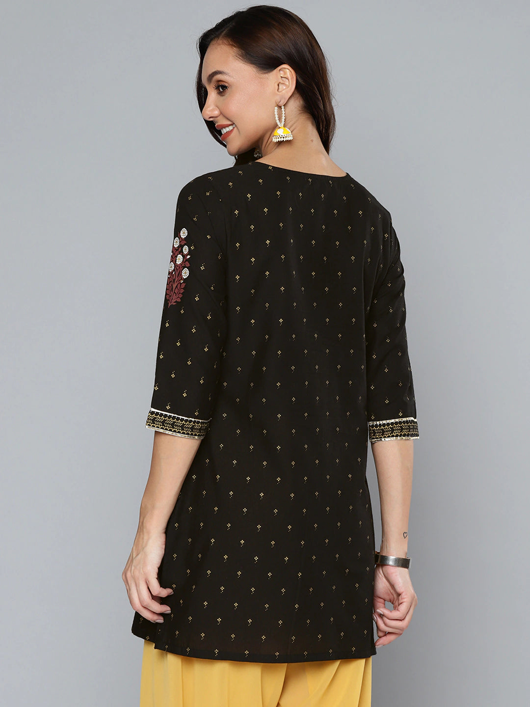 Black & Gold-Toned Ethnic Cotton Kurti