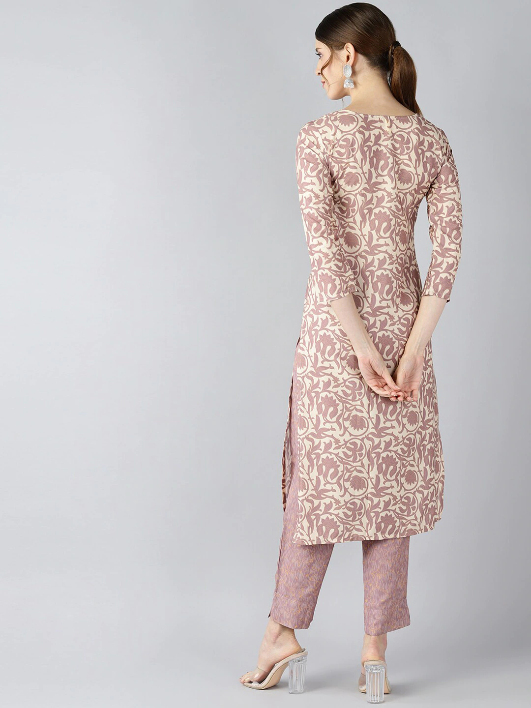 Women Beige Floral Printed Kurta Set