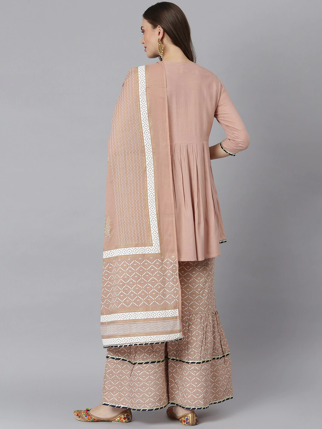 Women Beige Yoke Design A-Line Kurta Set