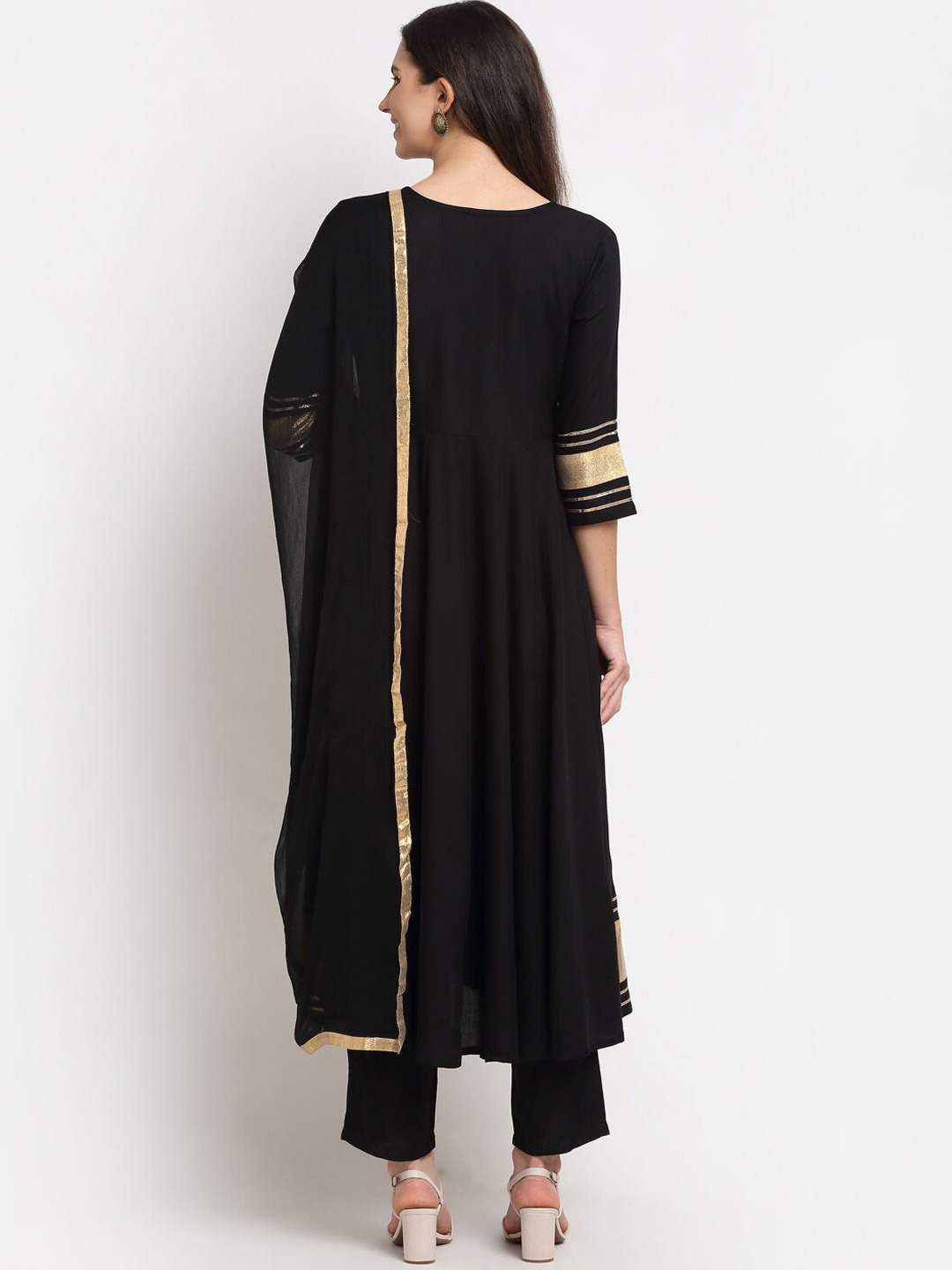 Women Black Kurta with Trousers & Dupatta