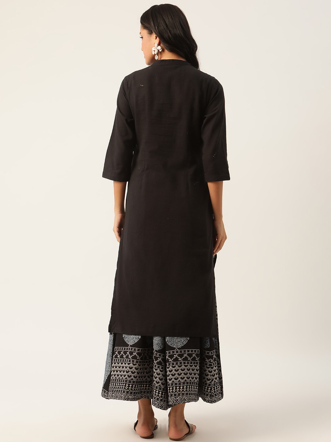 Women Black Ethnic Motifs Yoke Design Kurta Set