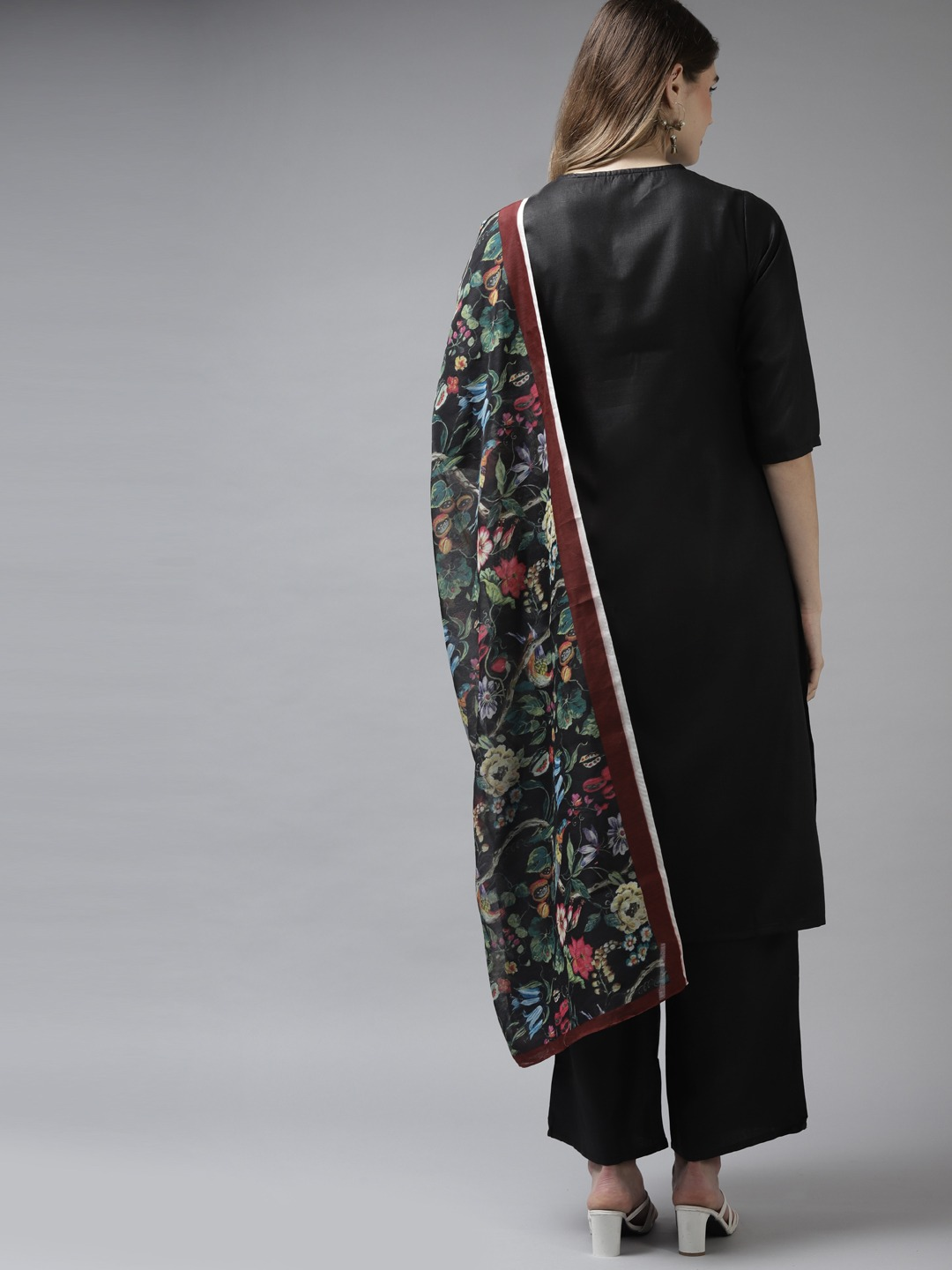 Women Black Kurta Palazzos & Dupatta Set