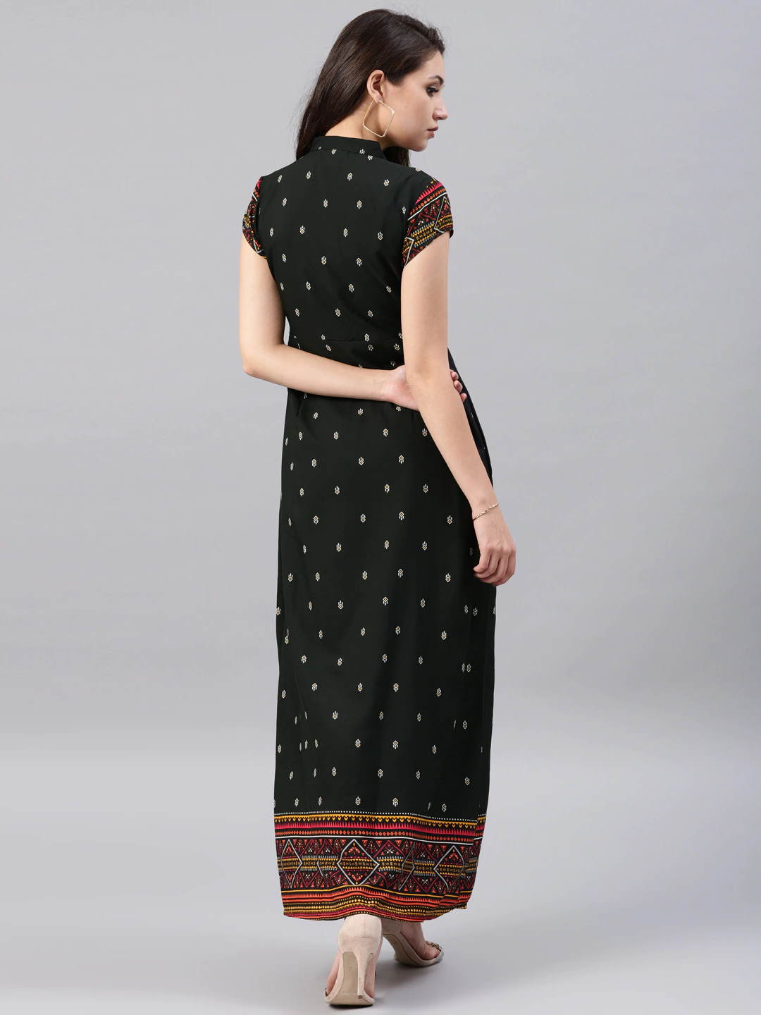 Women Black Printed A-Line Kurta