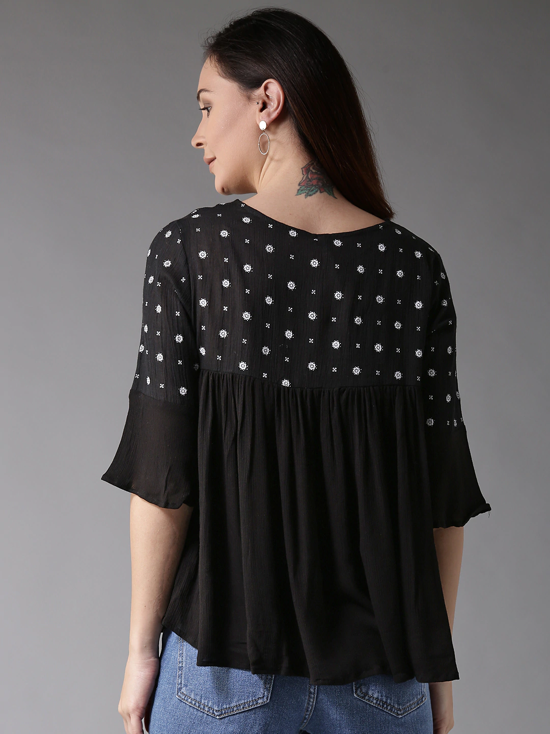 Women Black Printed Empire Top