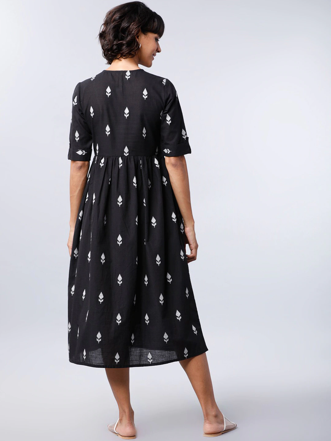 Women Black Printed Fit and Flare Dress