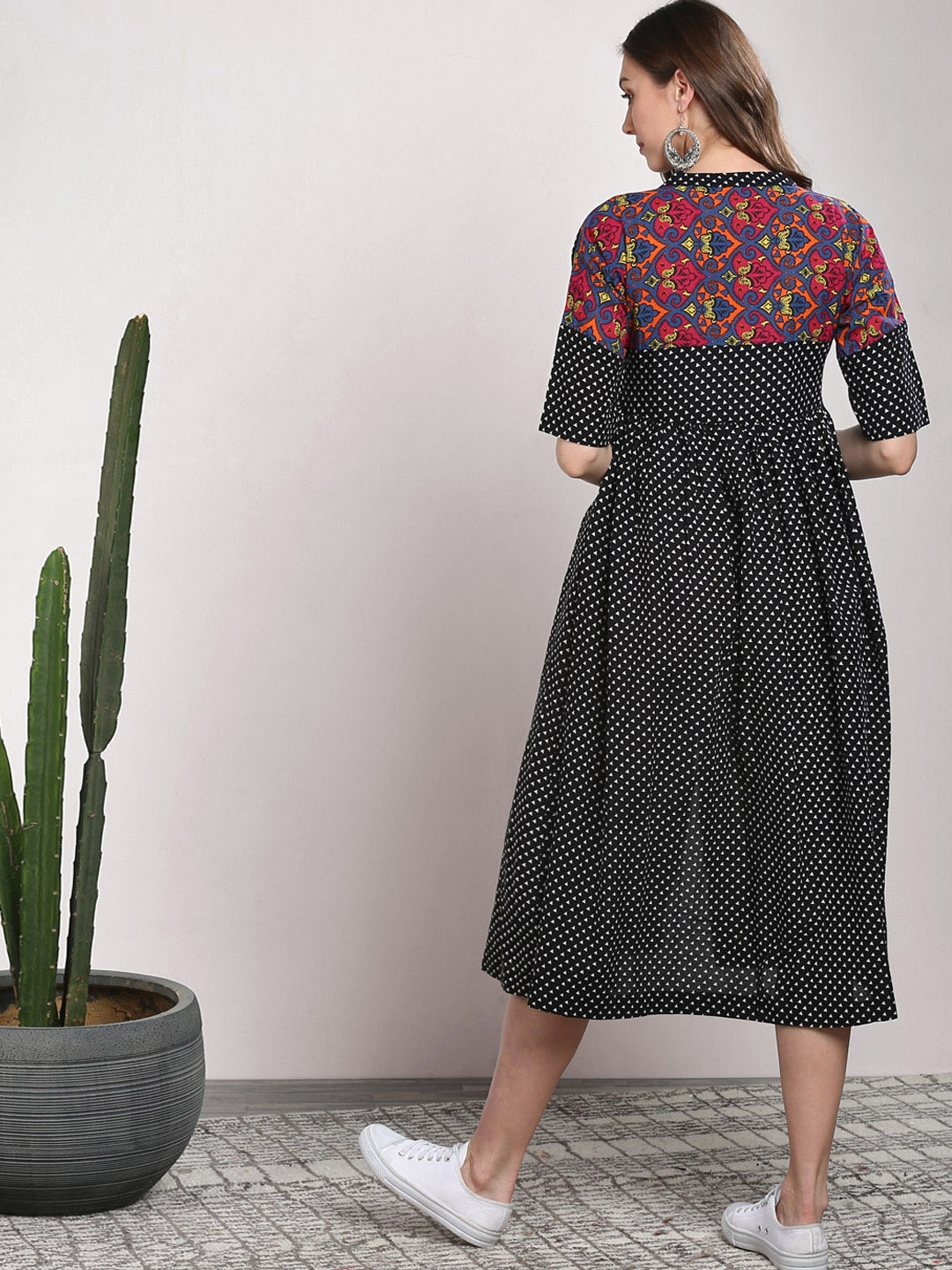 Women Black Printed Fit and Flare Dress