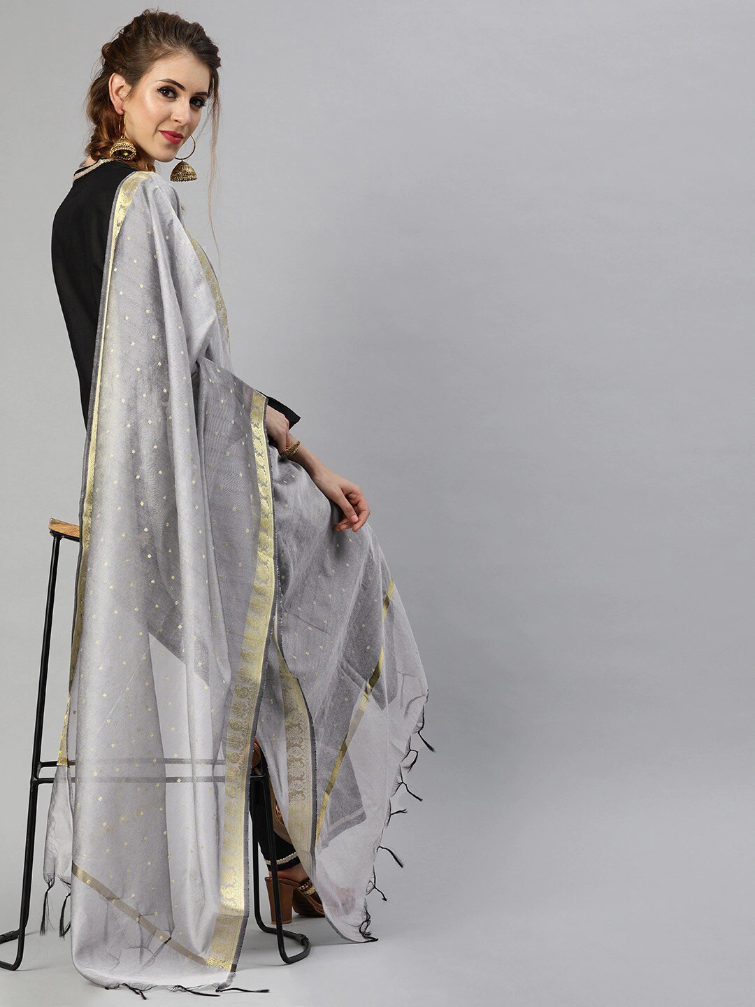 Women Black Pure Cotton Kurta Set