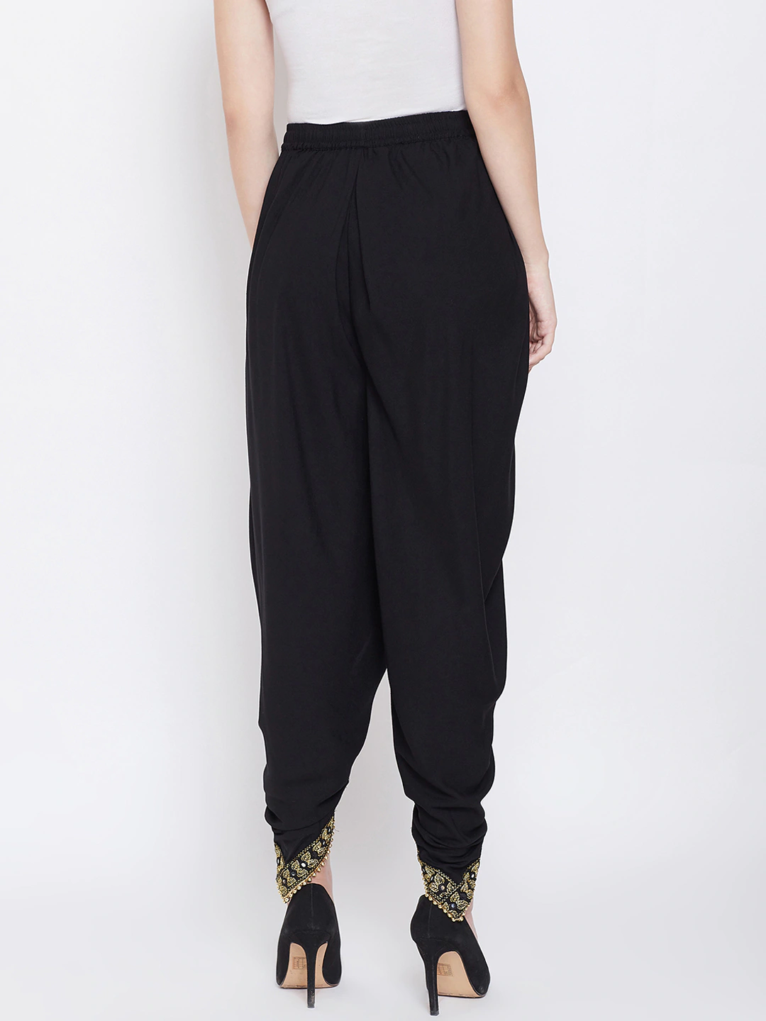 Women Black Solid Dhoti Salwar With Embellished Border