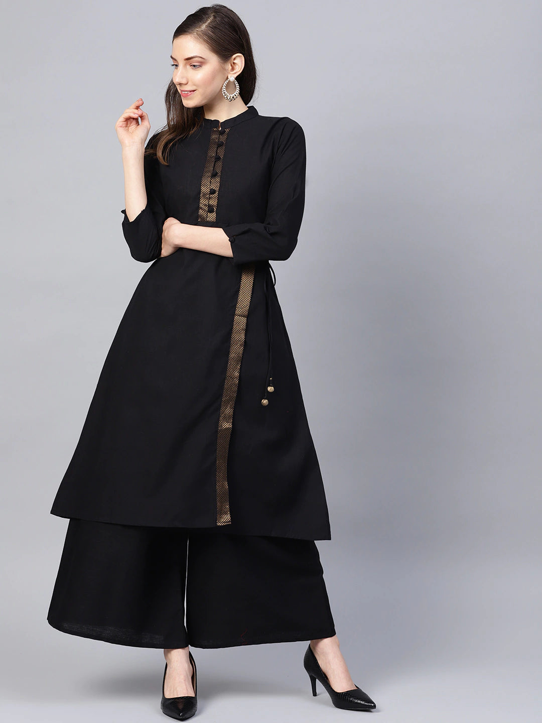 Women Black Solid Kurta with Palazzos