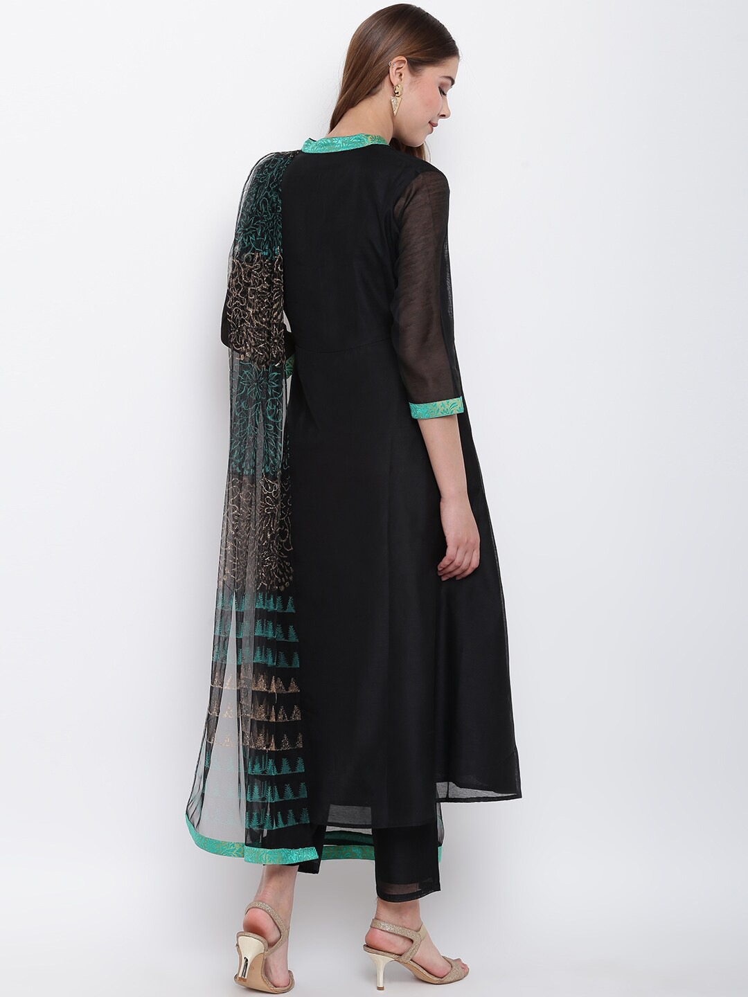 Women Black Kurta, Trousers & Dupatta