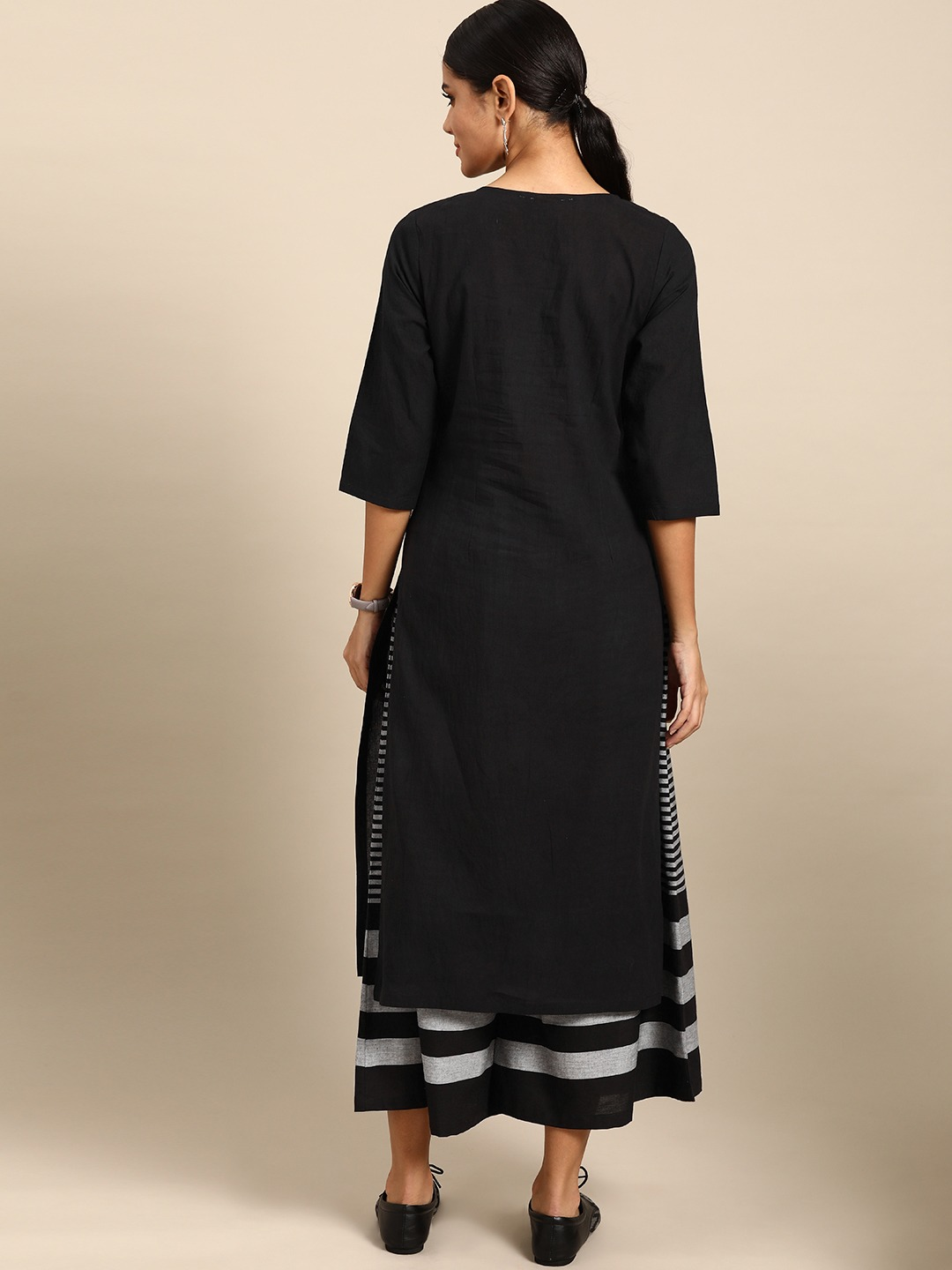 Women Black Cotton Kurta, Palazzo Set