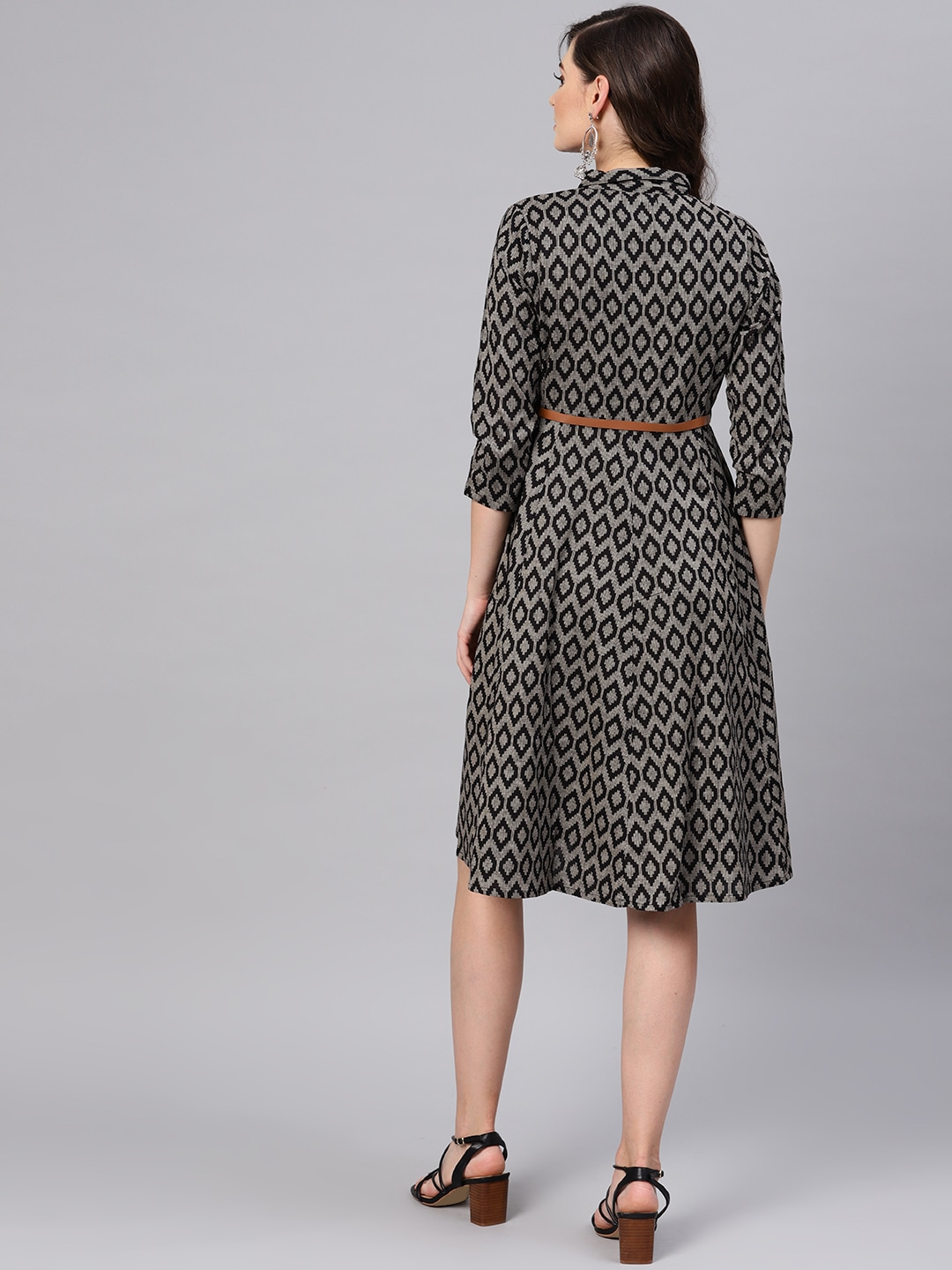 Women Black & Beige Shirt Dress