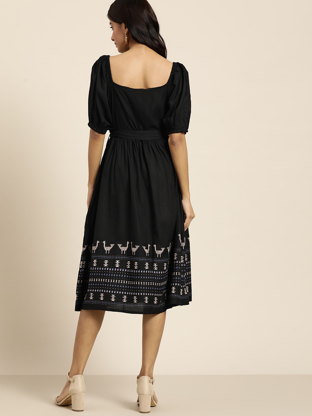 Women Black A-Line Midi Dress