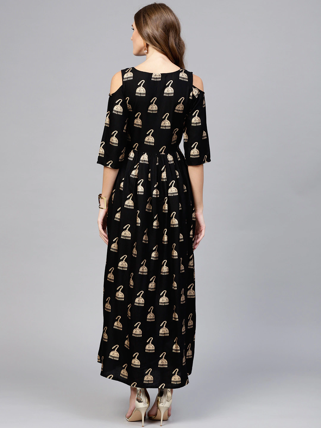 Women Black & Golden Print Dress