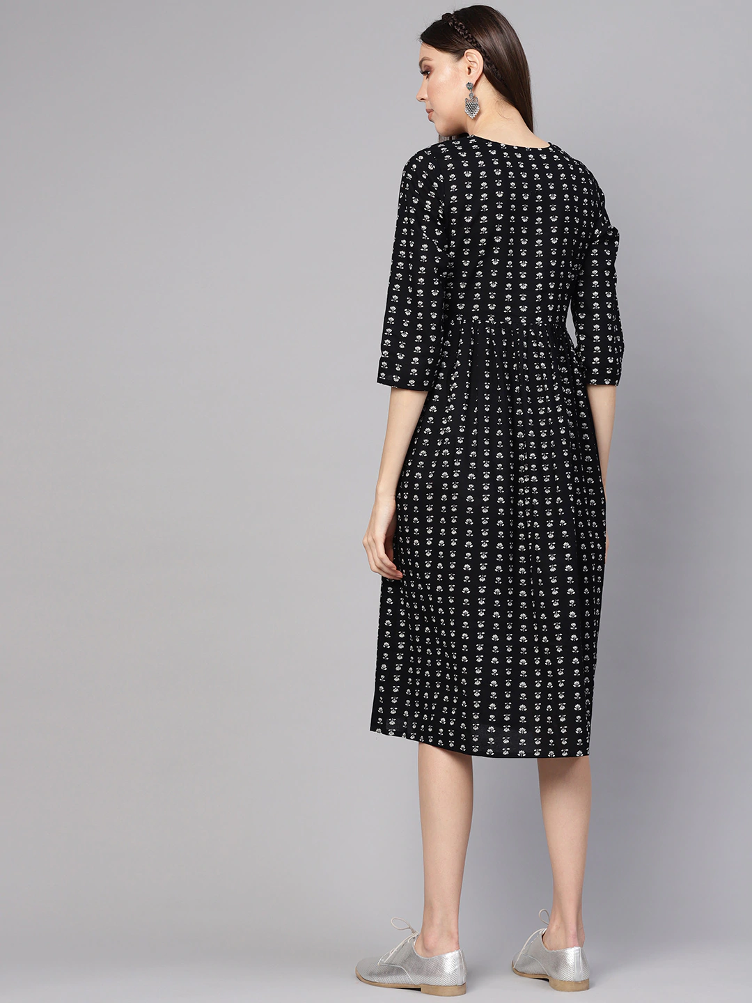Women Black Printed A-Line Dress