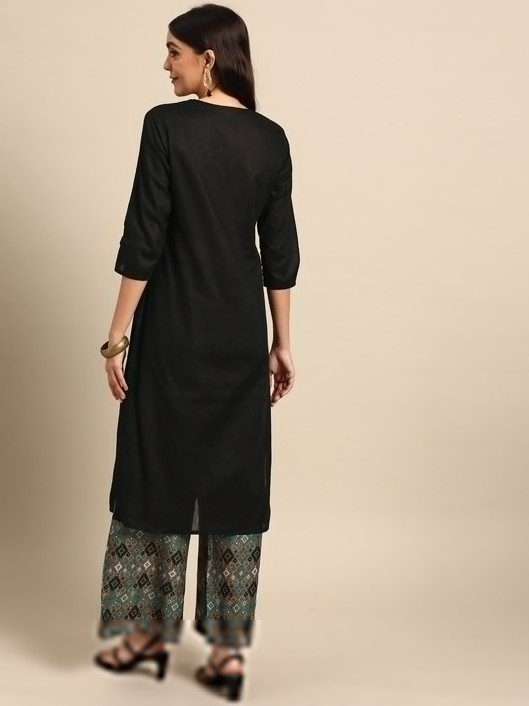 Women Black & Teal Green Pure Cotton Kurta Set