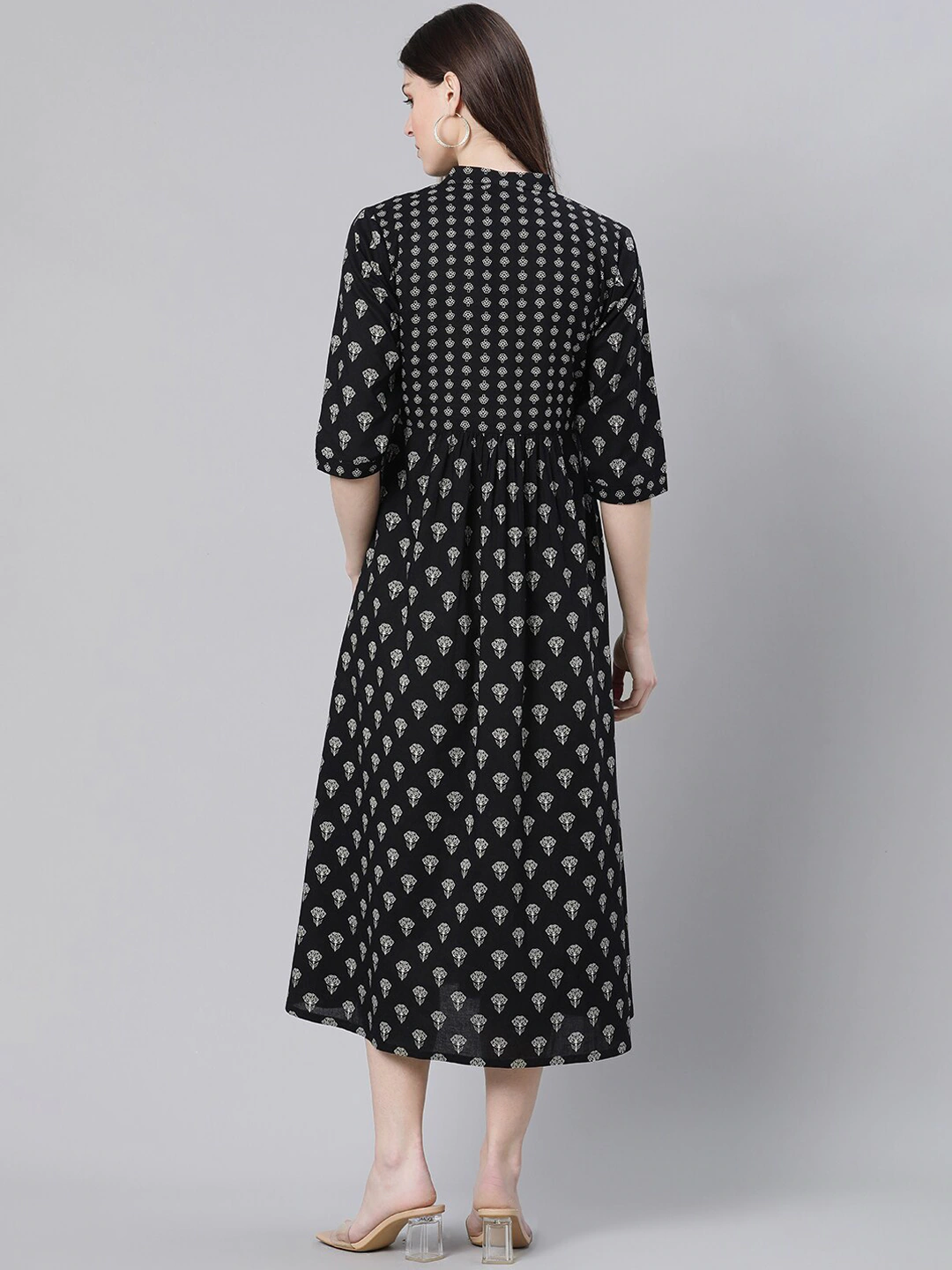 Women Black & White Printed Cotton Dress